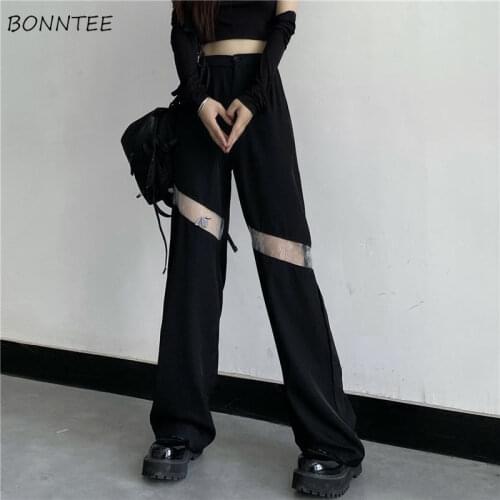 Pants Women Design Fashion Lace Patchwork College Wide Leg Leisure BF Mujer Ins Baggy Summer Sexy Streetwear Trousers Aesthetic