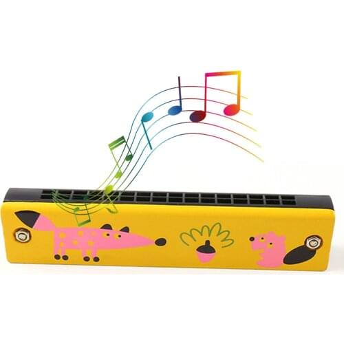 Baby Kids Boy Girl Double Row 16 Hole Wooden Painted Harmonica Learning Toy Childrens Toy Musical Instrument Christmas Gift