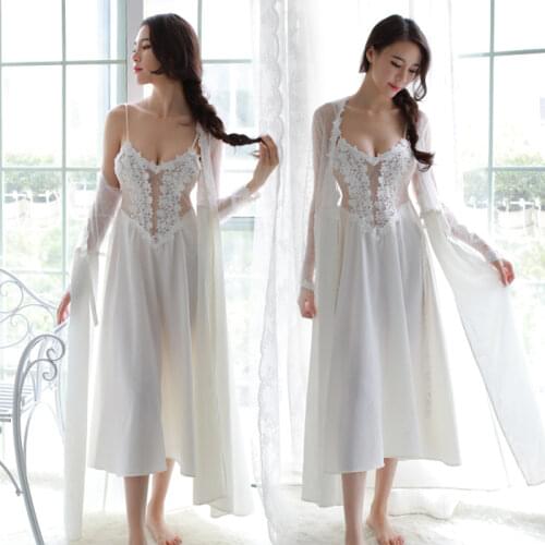 Sexy Robe & Gowns Satin Mesh Guaze Bridesmaid Robes Nightdress Slim V-neck Nightgowns Long Dress Sleepwear Bathrobe Set Pink