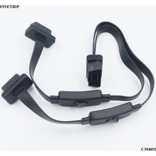 FINETRIPFull 16 pin 2 in 1 OBD2 Extension cable with switch Y Splitter obd Male To Double Female Adapter