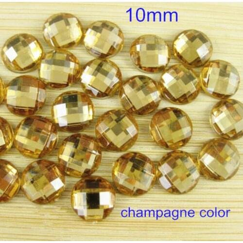 Champagne Color Faceted Rhinestone Beads,10mm Round Flat Black Acrylic Rhinestone Cabochon - 200 pcs, Free Shipping