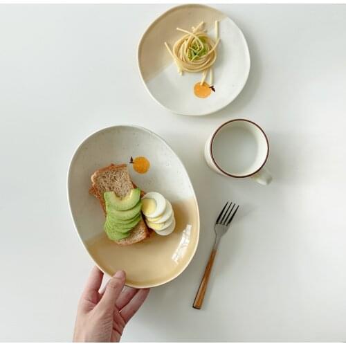 Japanese minority hand-painted ceramic plate lovely breakfast fish plate Mug sesame underglaze color Flat plate diner plate gift