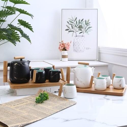 Imitation Marble Ceramic Six-piece Tea Set Set 1 Pot 4 Cups Afternoon Tea Teapot Set Chinese Style Home Party Kungfu Tea Set Set