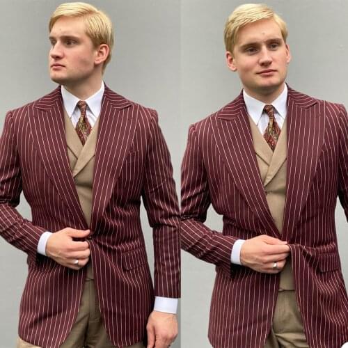 Classic Wedding Stripe Mens Coat Pants Suits Casual 1 Piece One Button Formal Party Custom Made Prom Tuxedos Blazer
