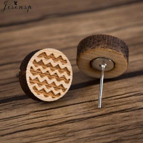 Jisensp Korean Simple Chevron Wooden Earrings Jewelry Minimalist Design Spiral Wave Stud Earrings Women Birthday Gift Brincos
