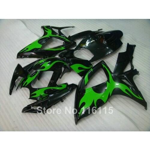 Injection mold fairing kit for SUZUKI GSXR 600 750 K6 K7 2006 2007 green flames black GSX-R600 GSX-R750 06 07 fairings V883