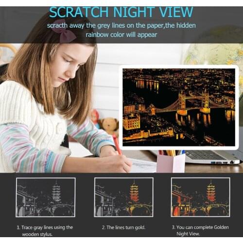London Nightscape Doodle Pad Scraping Painting Cards Kids DIY Scratch Art Paper Creative Magic Painting Stick Set Toys