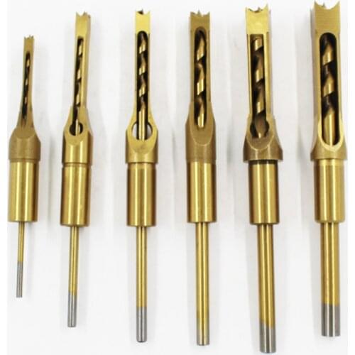 Titanium Coated HSS Metric Mortising Chisel Woodwork Square Hole Drill Bits Top Quality 6pcs Wood Cutting Tool