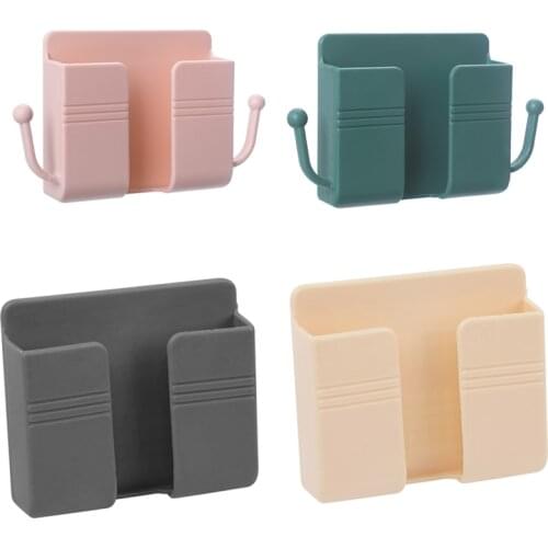 Multifunctional Wall Mounted Storage Box with Hooks Remote Control Mobile Phone Charging Container Home Office Wall Rack