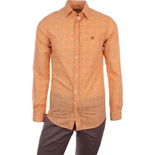 Gentilbay Mens Ethnic Retro Vintage Printed Cotton Orange Fabric Slimfit Long-Sleeve Sport Classic DC1036 Shirt