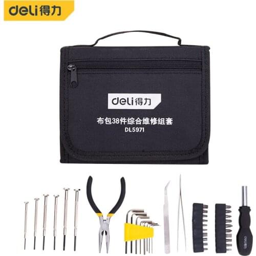 Deli Cloth Bag 38 Piece Of Comprehensive Tools Set Telecommunication Maintenance Multi-functional Electronic Home Decoration