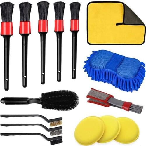 15PCS Car Detailing Cleaning Brush Set Car Wash Cleaning Brushes Auto Detailing Brushes Kit Interior Exterior Leather