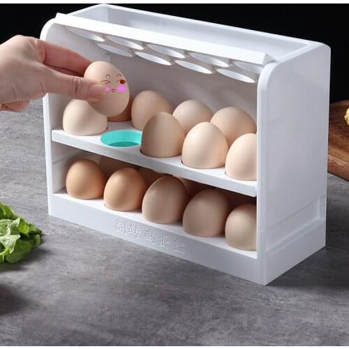 Creative flip refrigerator egg storage box household kitchen multi-layer large capacity plastic anti-drop egg rack egg tray