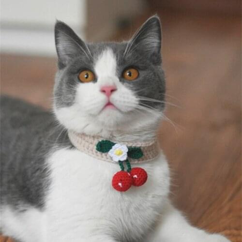 Cat Collar Hand-Woven Small Dog Japanese British Shorthair Teddy Cute Cherry Collar Silent Ornament Scarf Accessories