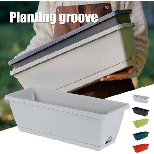 Plastic Flower Pots Family Balcony Plants Vegetables and Flowers Large Rectangular Plants Grooves Plant Pot for Home ASD
