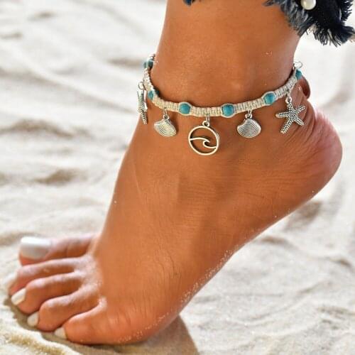 Handmade beach jewelry bohemian foot jewelry foot bracelets for women shell jewelry turquoise anklet birthday gift