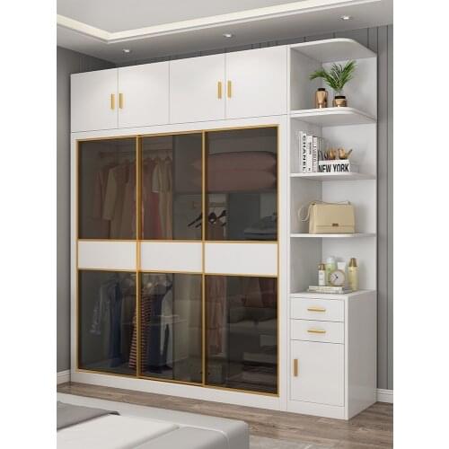 Simple light luxury wind glass push and pull sliding door large wardrobe home master bedroom combination cabinet