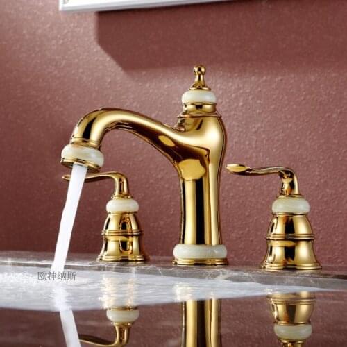Luxury brass three holes two handle bathroom sink faucet brass copper cold hot water basin mixer faucet Gold or Rose gold