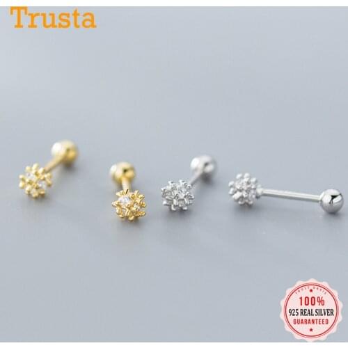 Trustdavis Real 925 Sterling Silver Fashion Dandelion CZ Bead Screw Stud Earrings For Women Wedding Fine S925 Jewelry DA2003