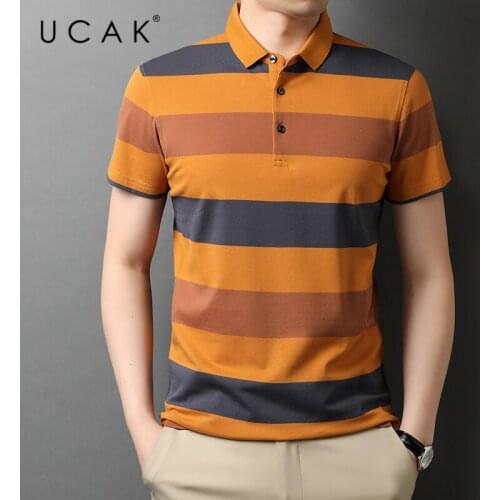 UCAK Brand Classic Striped Turn-down Collar Short Sleeve T-Shirts Summer New Streetwear Tops Casual Cotton T Shirt Homme U5532