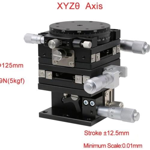 XYZR axis 125*125mm V-Type 4 Axis Trimming Platform Manual Linear Stage Bearing Tuning Sliding Table PLT125-LM-2