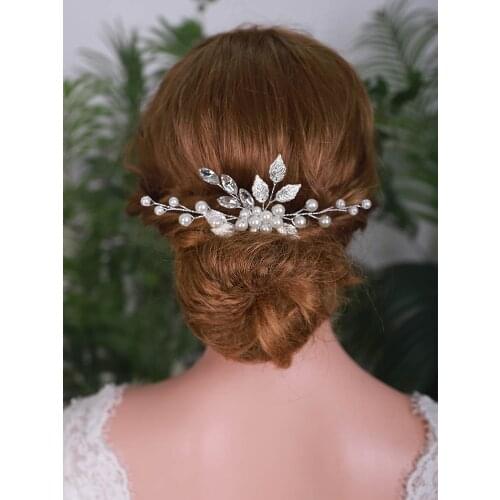 Pearl Women Accessories Vintage Rose Gold Leaf Tiara Handmade Bridal hair Comb Jewelry for Grils Bride Hair Clips for Women