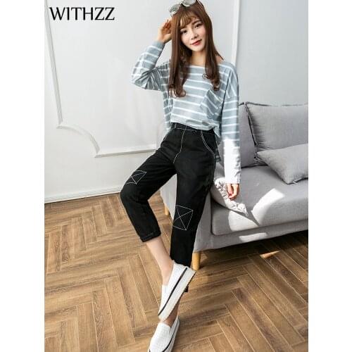WITHZZ Spring Autumn Jeans for Women High Waisted Jeans Casual Streetwear Female Denim Loose Trousers Elastic Waist Pants