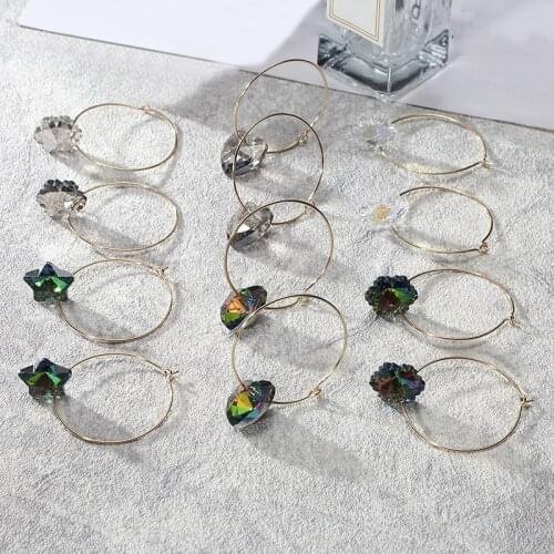 Female Multiple Crystal Heart Flower Star Pendant Earrings Gold Silver Color Big Circle Hoop Earrings For Women Jewelry Gift