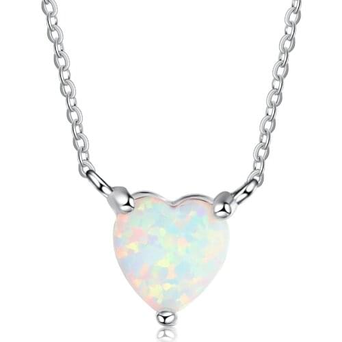Elegant Women Heart Necklace Fashion Imitation Fire Opal Pendant Necklace For Women Accessories Statement Bohemian Jewelry Gift