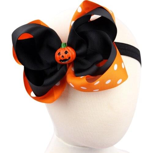 1PCS girl Pumpkin embroidered personalized outfit headband first halloween thanksgiving Todderl ribbon bow Photo Prop W50