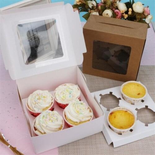 10Pcs/Lot Kraft Paper Cake Box Clear Window Wedding Party Favor Gift Boxes Cupcake Box Baking Cookie Package Birthday
