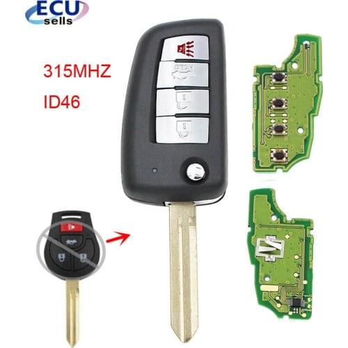 3+1 Buttons Modified Folding 4 Button 315MHZ New Design Complete Remote Key Fob For Nissan New Sunny New Sylphy VDO
