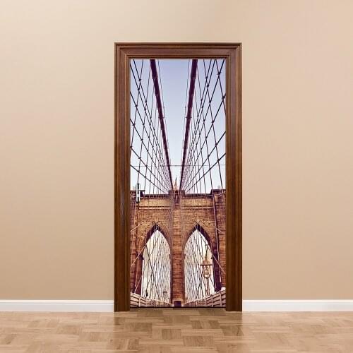 3D Stickers New York Brooklyn Bridge DIY Door Sticker Wallpaper Wall Sticker Imitation Bedroom Living Room Barhroom Home Decor