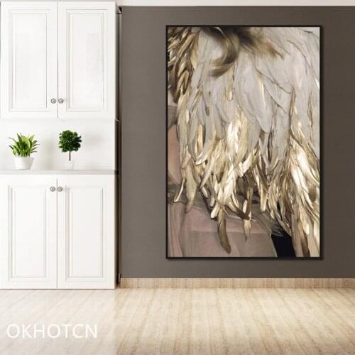 Abstract White Gold Feather Poster And Print Scandinavian Canvas Painting Decoration Living Room House Luxury Modern Object