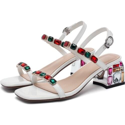 Big Size 9 10 11 12 13 14 15 high heels sandals women shoes woman summer ladies One-word color drill sandals with thick heels