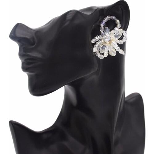 Korean Style Big Flower Stud Earrings for Women Bridal Resin Beaded Statement Earring oorbellen Cocktial Party Elegant Jewelry