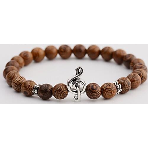 8mm Natural Wooden Note Shaped Beaded Bracelet Men Elastic Classic Buddhist Prayer Buddha Bracelet Hommes Bileklik