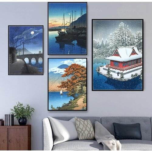 Home Decorative Japan Night Scenery Canvas Painting Prints Sunset View Blue Sky Poster Modular Pictures Wall Art Artwork Framed