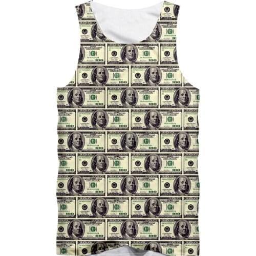IFPD EU Size America Plus Size Tank Top 3D Printed Dollar Sleeveless Shirt Mens Fashion Casual Fitness Funny Streetwear Vest