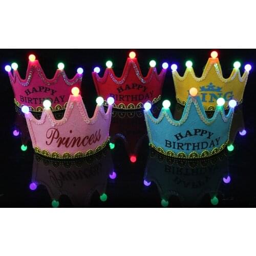 King Crown Cap Birthday Party Light Up Hat Children Adults Glow Crown Princess Hat Birthday Cake Wishes Decoration Props