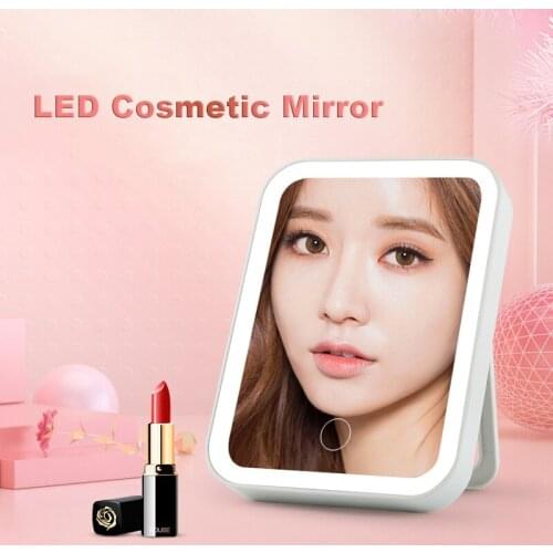 LED Cosmetic Mirror USB Rechargeable Foldable Three Gears Brightness Makeup Mirror 27 Led Lamps Three Colors Lights Touch Switch