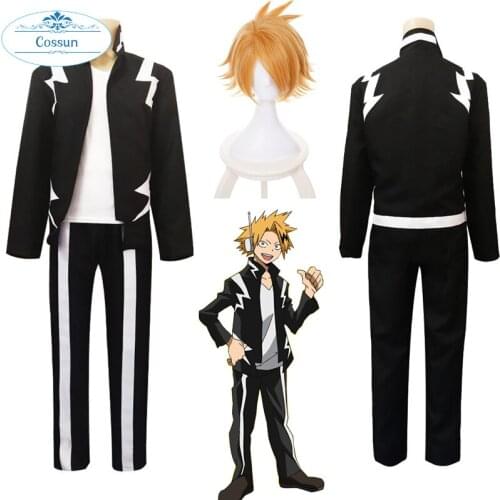 Anime My Hero Academia Kaminari Denki Cosplay Costumes Top Shirts Pants Uniform Set Wig Synthetic Hair Halloween Carnival Party