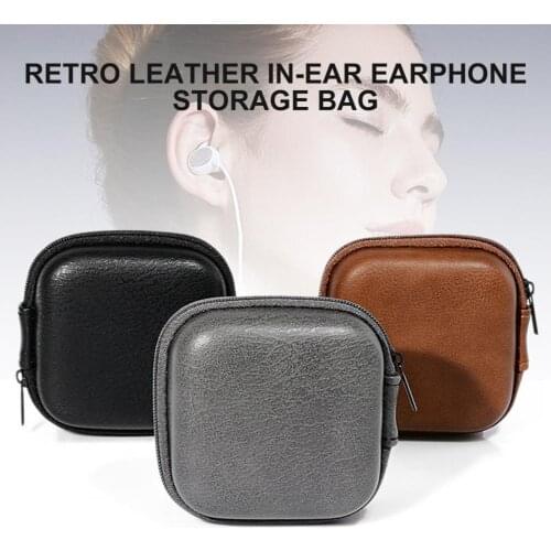 Retro leather headset Bag for USB Charge Cord Earphone Cable Storage Bag Headphone Case Headset Box Earphone Organizer Case