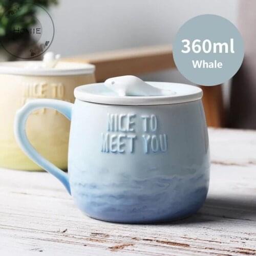 HOMIE lovely Gradient ocean animal Cup Coffee Mug Large 300ml With lid Mugs creative Drinkware Tea milk Cup Novelty Newlywed