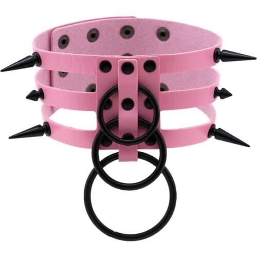 Personality sexy temperament PU leather collar necklace non-mainstream exaggerated three rows of black ring neck with neck chain