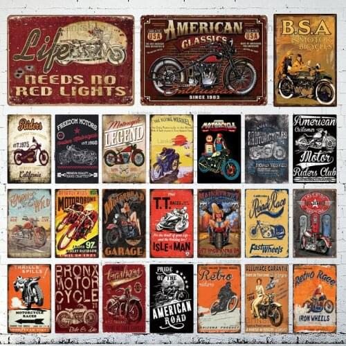 Retro Motorcycle Metal Sign Vintage Plaque Motor Tin Sign Garage Club Plate Route 66 Poster Gift Bar Man Cave Home Wall Decor