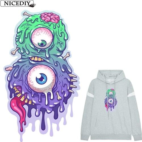 Nicediy Punk Iron On Transfers Vinyl Heat Transfer Ironing Stickers On T-shirt Thermal Patches For Clothing DIY Eyeball Patch