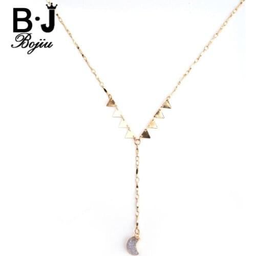 Bojiu Romantic New Necklace Copper Gold-color Cable Chain Simple Festival Gifts Extended Chain Moon Long Pendant Necklace NKS128