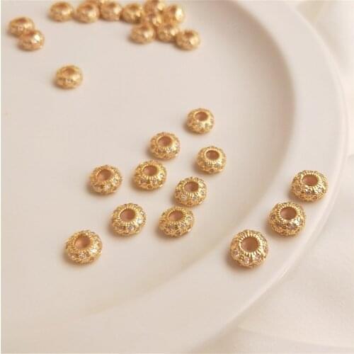 14K Gold Filled Micro-set zircon silica gel wheel bead flat bead positioning bead adjustment bead DIY chain gasket accessories