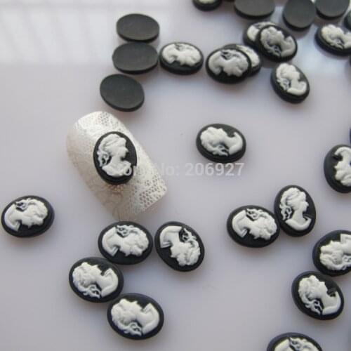 RC154 30pcs Cute Black Cameo Shape Nail Resin Decoration Outlooking